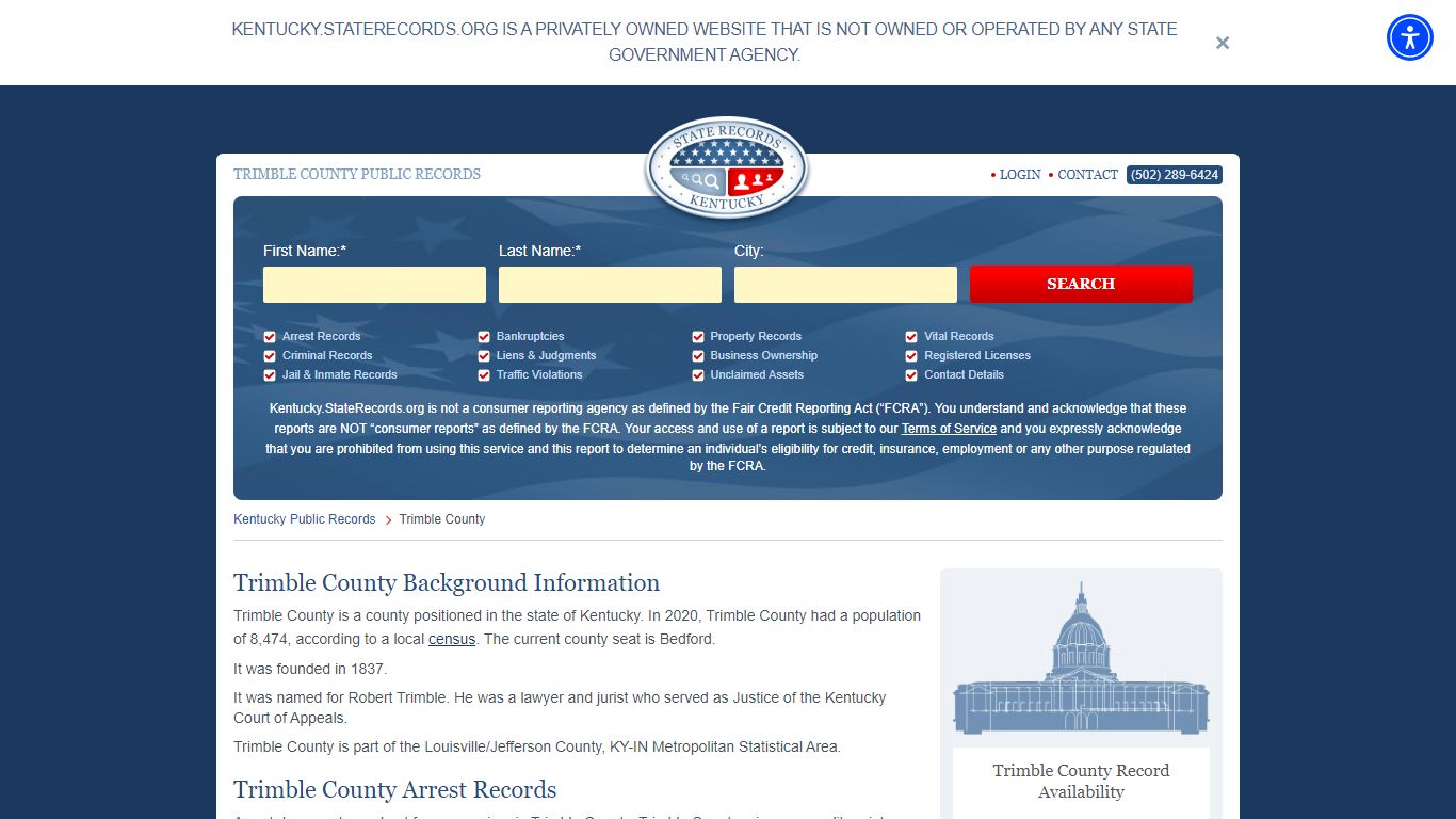 Trimble County Arrest, Court, and Public Records | StateRecords.org